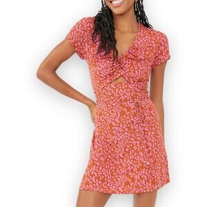 NWOT Free People Marsaille orange pink leopard print cut out mini dress Medium
